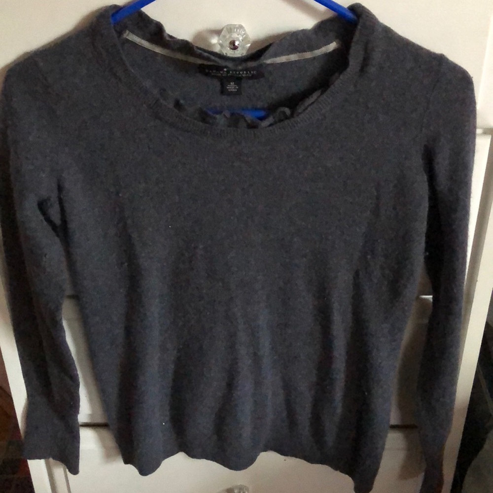 Grey banana republic sweater w/a frilly neckline😇